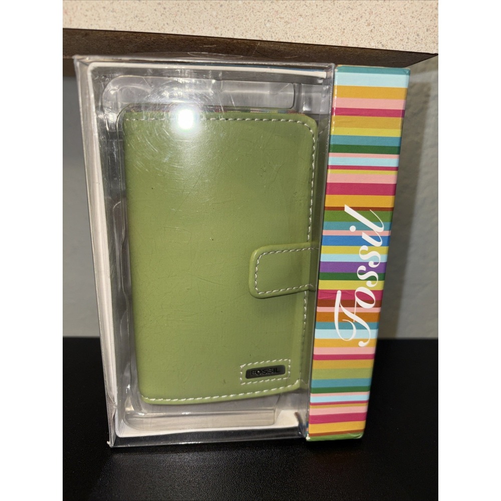 vintage Fossil leather address book planner wallet Vibrant Green